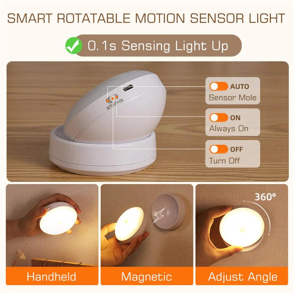 360 Rotated PIR Motion Sensor LED Table Light ,Wall Lamps Rechargeable Wireless - ADEEGA