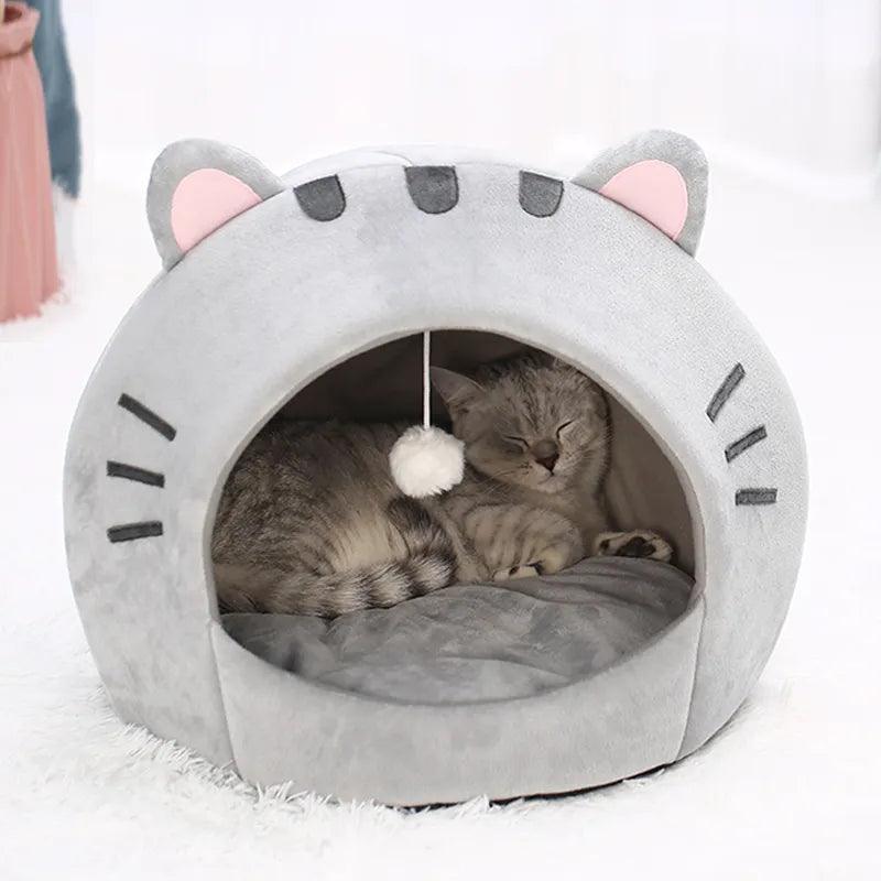 Cat Warm Kitten Bed Cave Cushioned Cat House Warm Sleeping Bed For Cats - ADEEGA