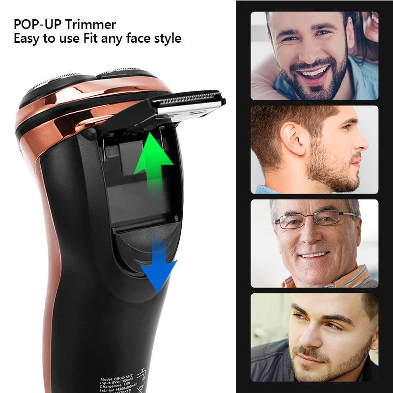 Cordless LCD Electric Shaver 3D Floating Wet Dry Beard Electric Razor Rechargeable - ADEEGA