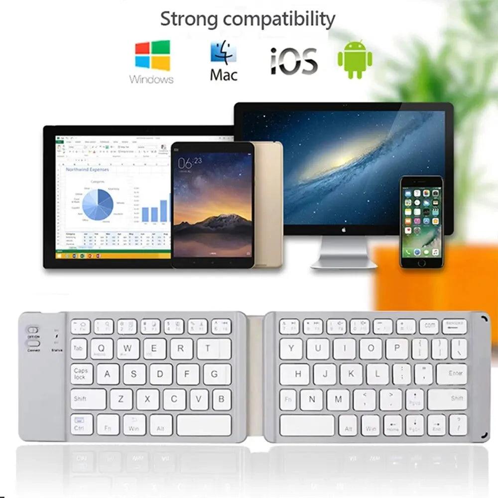 Folding Bluetooth Keyboard For IPAD Mobile Tablet Notebook Portable Office Mini Wireless Keyboard Storage Three Systems Universa - ADEEGA