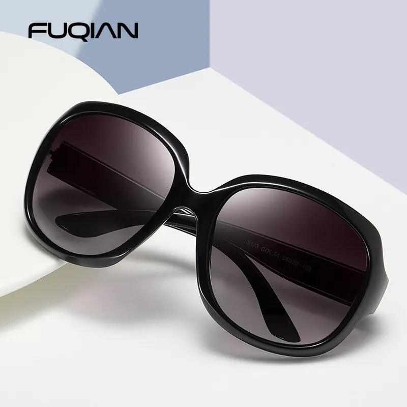 FUQIAN Brand Design Elegant Polarized Oversized Round Sunglasses Women Simple Fashion Big Plastic Ladies Sun Glasses UV400 - ADEEGA
