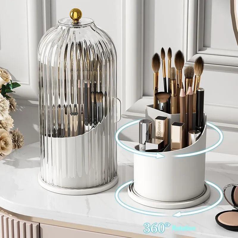 Makeup Brush Holder 360° Rotating With Lid Luxury Cosmetic Organizer - ADEEGA