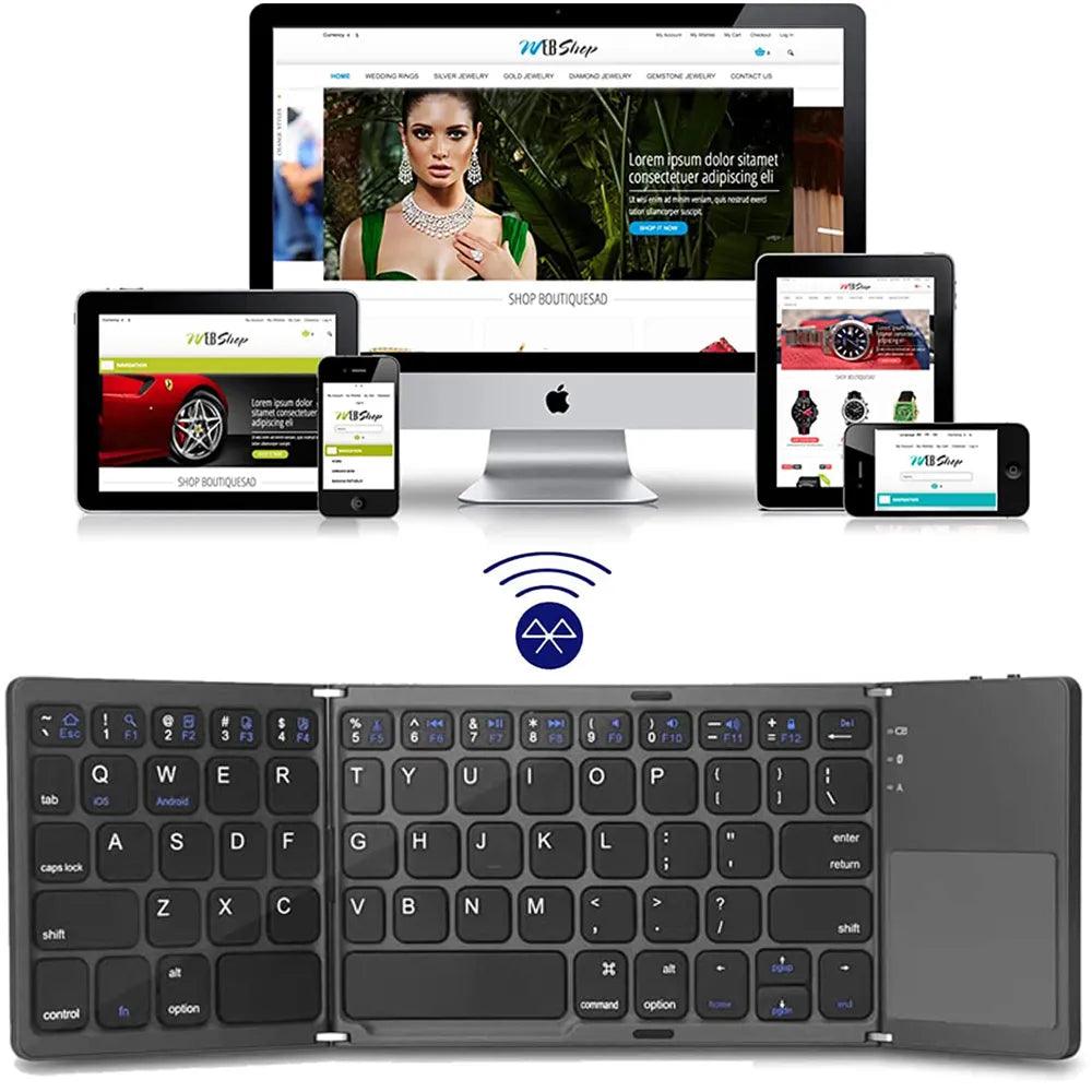 New Portable Mini Three Folding Bluetooth Keyboard Wireless Foldable Touchpad Keypad for IOS Android Windows ipad Tablet - ADEEGA