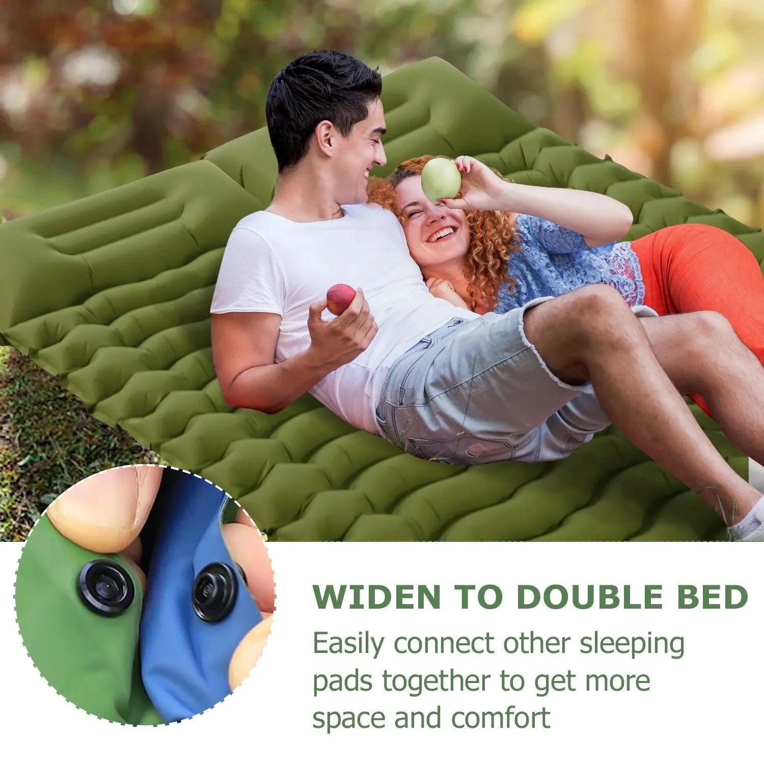 Outdoor Camping Inflatable Mattress Sleeping Pad with Built-in Pillow & Pump - ADEEGA