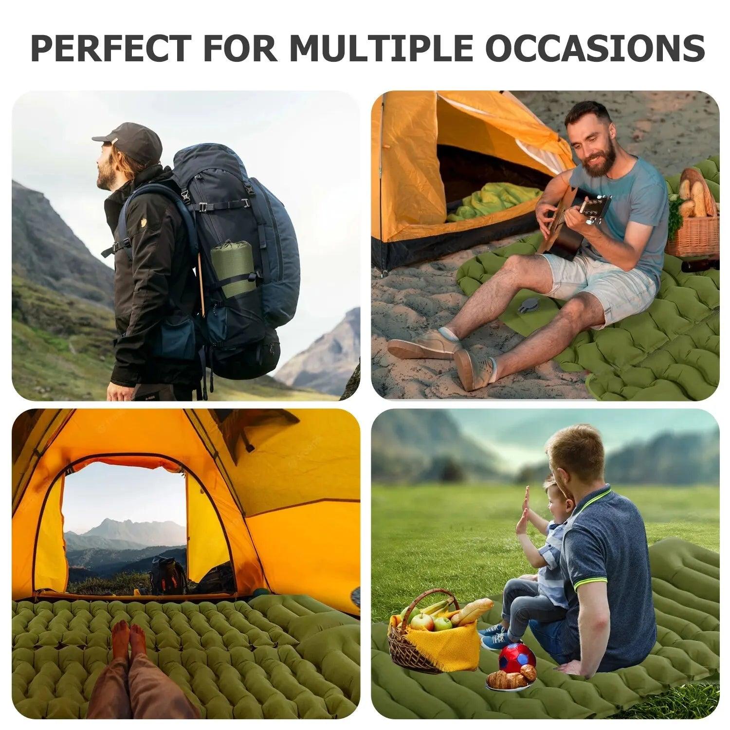 Outdoor Camping Inflatable Mattress Sleeping Pad with Built-in Pillow & Pump - ADEEGA