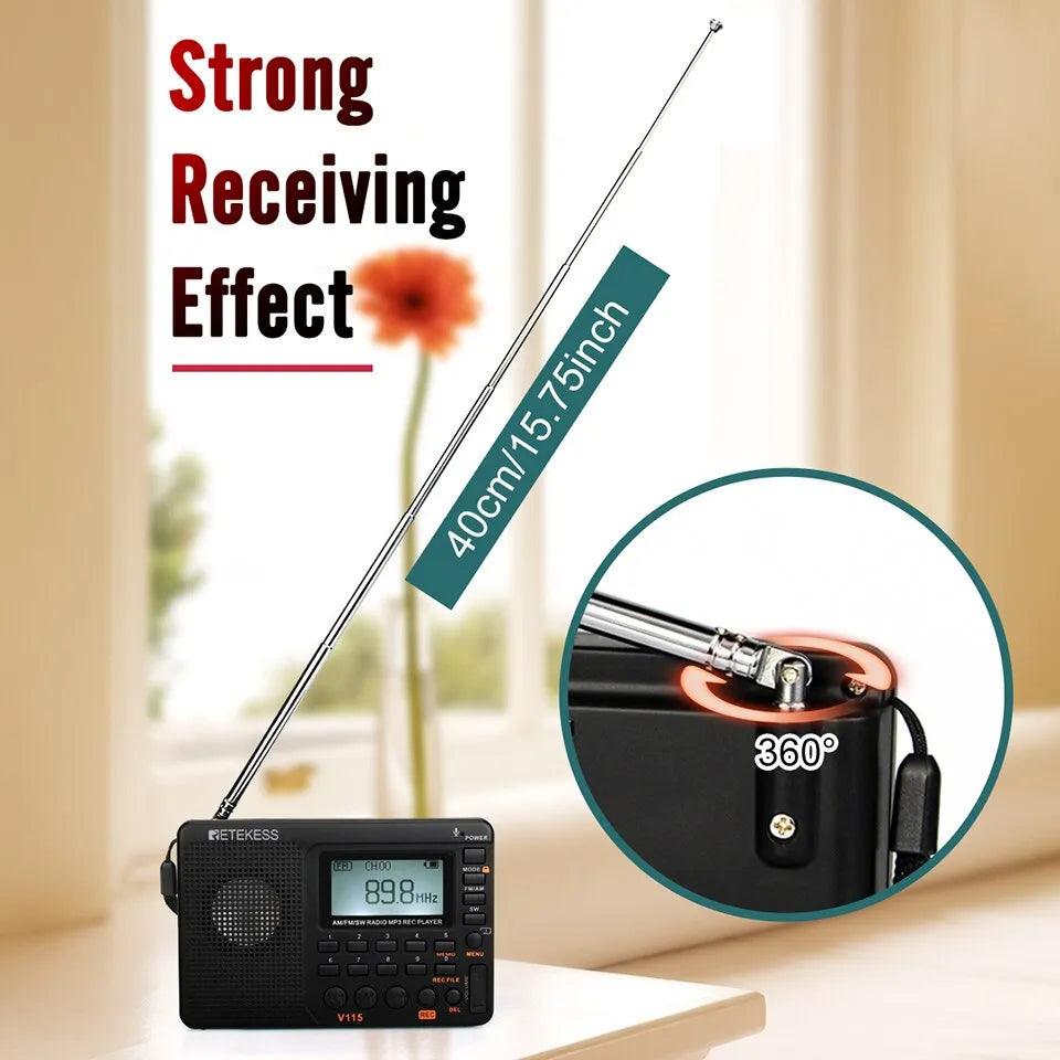 RETEKESS V115 Radio FM AM SW Portable Rechargeable & Batteries Full Wave - ADEEGA