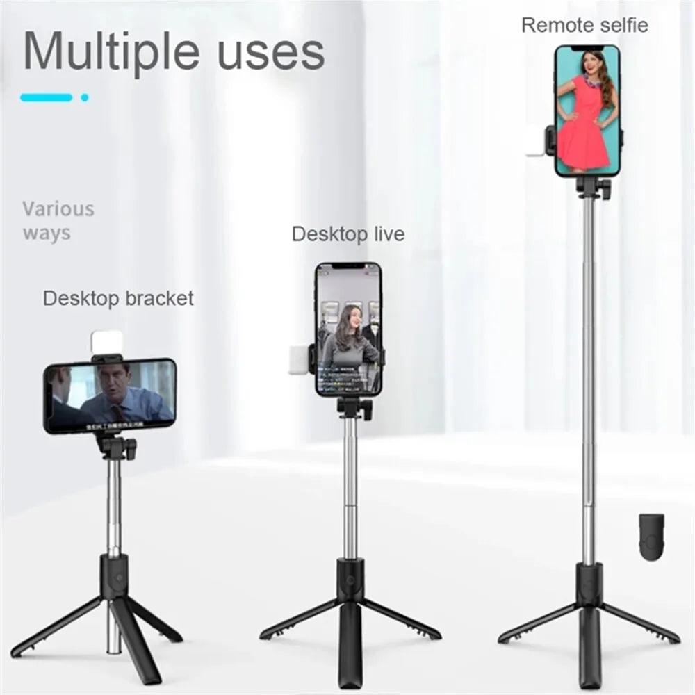 Selfie Stick Tripod Bluetooth Remote Wireless Phone Holder Stand with Light - ADEEGA