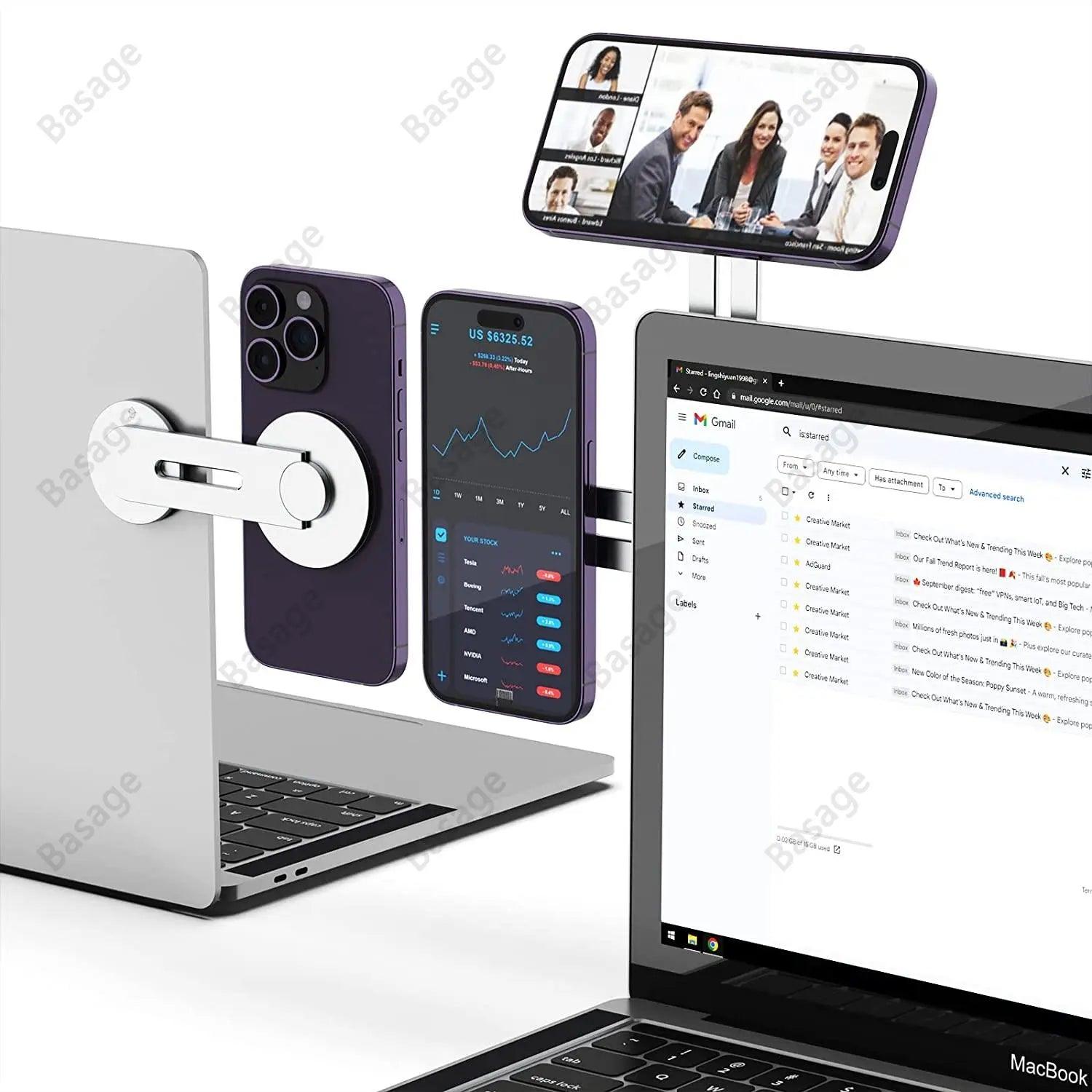 Slim Magnetic Phone Holder Swivels 180° for Laptops and Monitors - ADEEGA